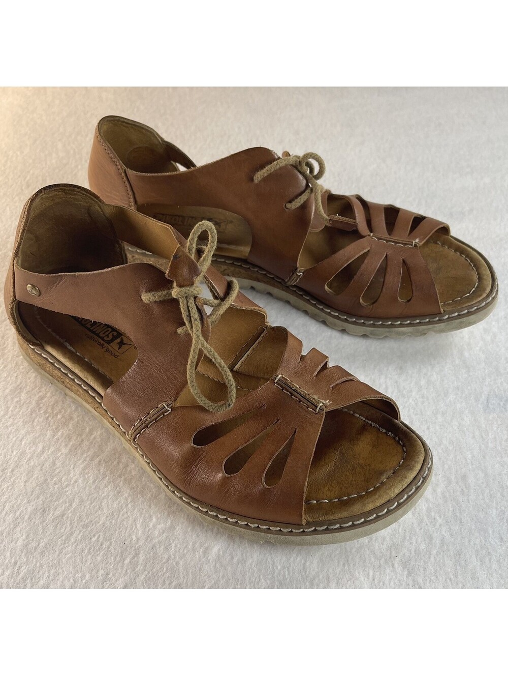 Pikolinos Brandy leather sandal lace-up design patterned cutout sz 9 euro summer